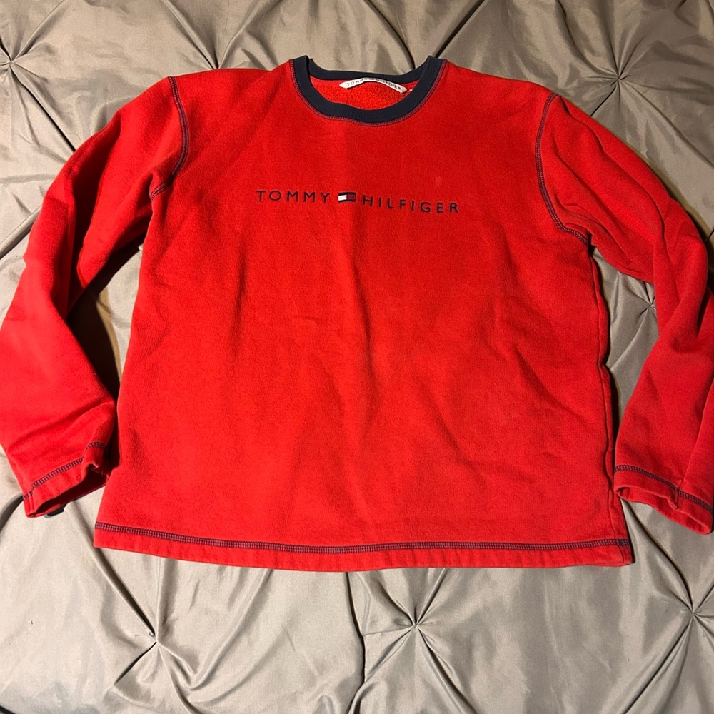 Vintage Tommy Hilfiger Sweatshirt Mens Sz M Red Blue Pullover Logo Top